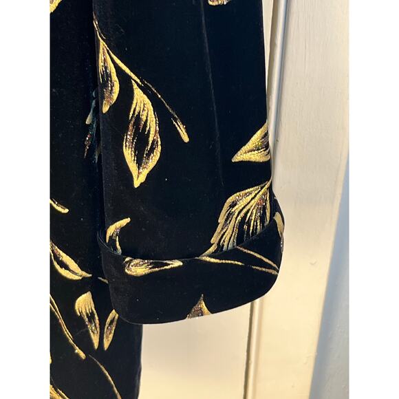 VTG Another Thyme Cardigan Jacket 4X Black Velvet Gold Glitter Leaves Whimsigoth - Picture 3 of 8